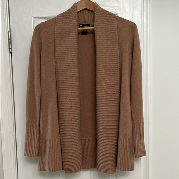 Bloomingdale's Cashmere Ribbed Cardigan in Brown/Tan
